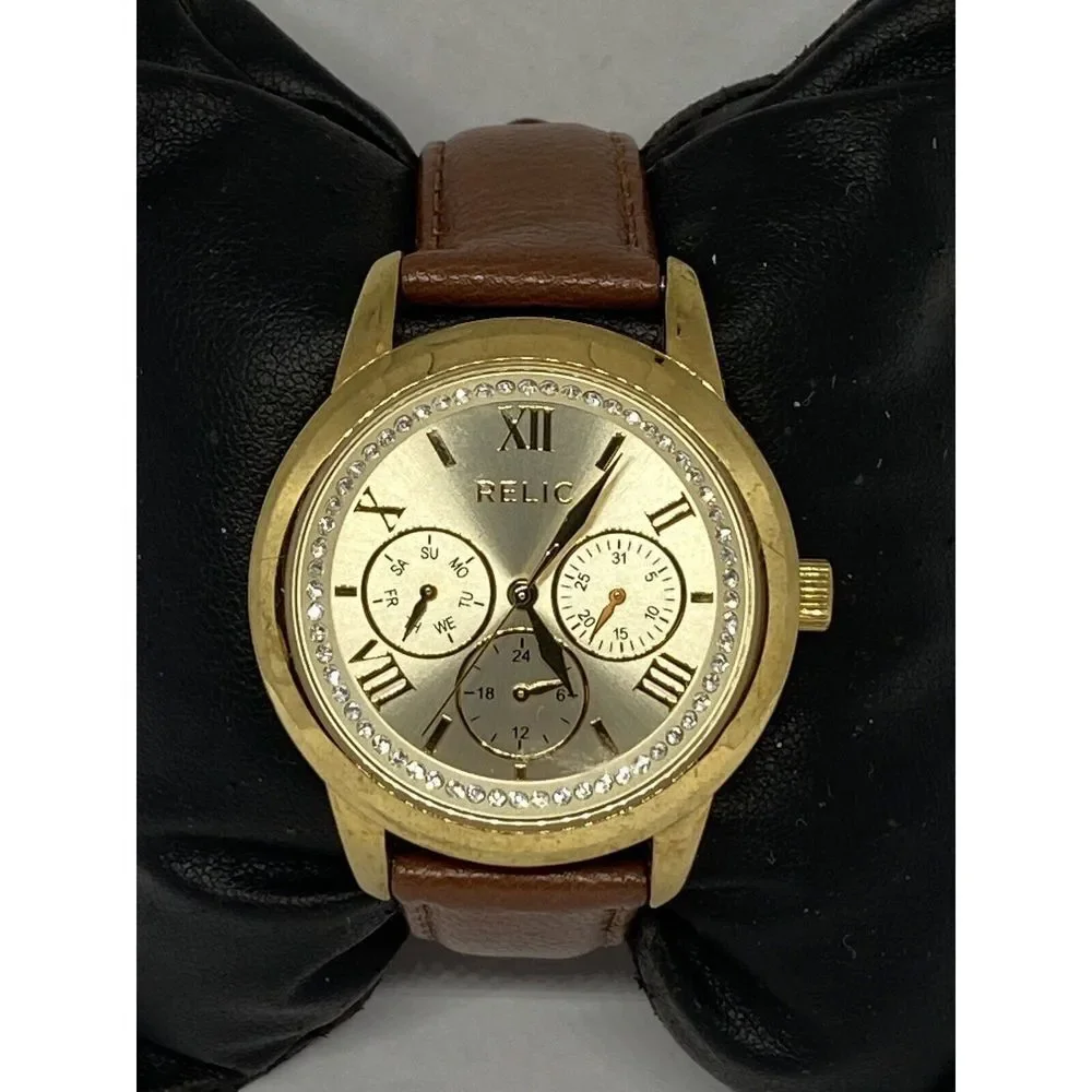 Relic ZR15831 Women's Brown Leather Analog Dial Quartz Genuine Wrist Watch OL452
